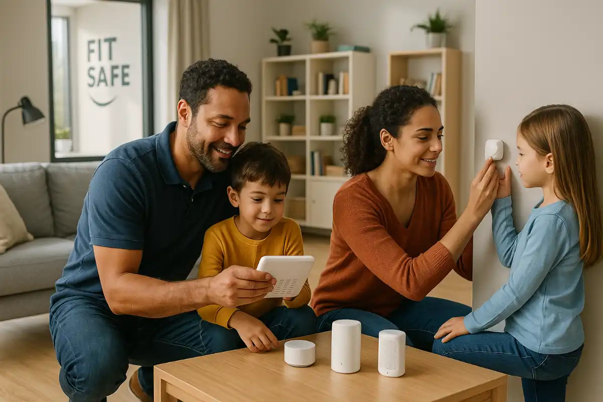 famille installant un système d’alarme petit budget dans le bureau FITnSAFE