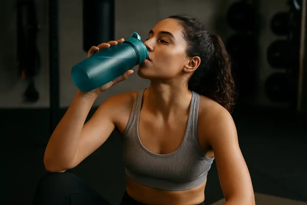 Femme sportive buvant de l’eau