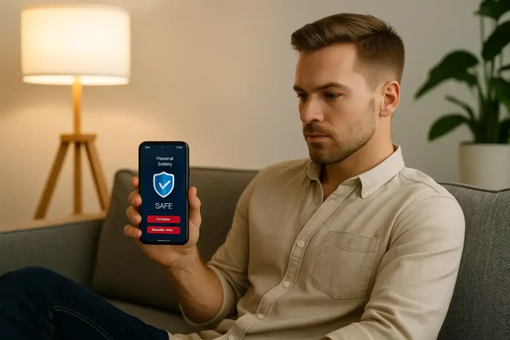 Teddy vérifie une appli de localisation sur son smartphone pour améliorer sa sécurité personnelle